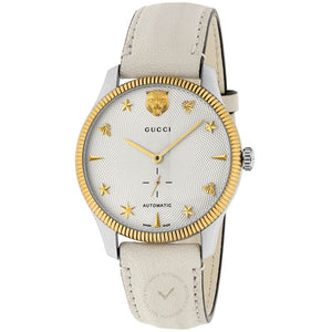 Gucci G Timeless Automatic Silver Dial Beige Leather Strap Watch For Men - YA126348 Buy Now By Gucci