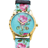 Gucci G Timeless Floral Turquoise Dial Turquoise Leather Strap Watch For Women - YA1264085 Buy Now By Gucci