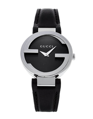 Gucci G Interlocking Black Dial Black Leather Strap Watch For Women - YA133501 Buy Now By Gucci