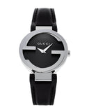 Gucci G Interlocking Black Dial Black Leather Strap Watch For Women - YA133501 Buy Now By Gucci