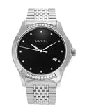 Gucci G Timeless Diamonds Black Dial Silver Steel Strap Watch For Women - YA126408 Buy Now By Gucci