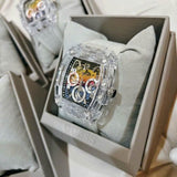 Guess Phoenix Polycarbonate Clear Multi-function Black Dial Clear Rubber Strap Watch for Men - GW0499G3 Buy Now By Guess