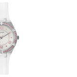 Guess Sparkling Silver Dial White Rubber Strap Watch For Women - GW0032L1 Buy Now By Guess