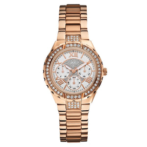 Guess Viva Diamonds White Dial Rose Gold Steel Strap Watch for Women - W0111L3 Buy Now By Guess