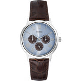Guess Wafer Analog Blue Dial Brown Leather Strap Watch For Men - W0496G2 Buy Now By Guess
