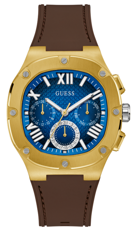 Guess Headline Chronograph Blue Dial Brown Silicone Strap Watch For Men - GW0571G5 Buy Now By Guess