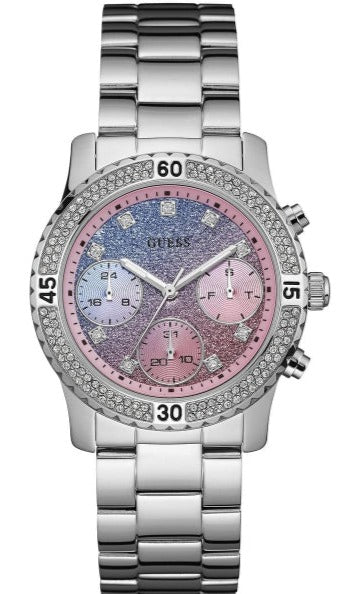 Guess Confetti Multicolored Dial Silver Steel Strap Watch For Women - W0774L1 Buy Now By Guess