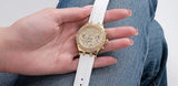 Guess Queen Quartz Gold Dial White Silicone Strap Watch For Women - GW0536L2 Buy Now By Guess