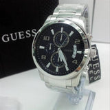 Guess Exec Chronograph Quartz Black Dial Silver Steel Strap Watch For Men - W0075G1 Buy Now By Guess