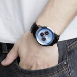 Guess Wafer Analog Blue Dial Brown Leather Strap Watch For Men - W0496G2 Buy Now By Guess