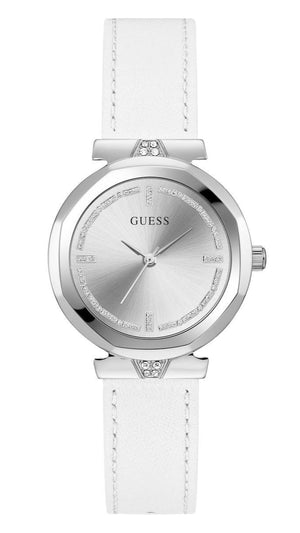 Guess Rumour Silver Dial White Leather Strap Watch For Women - GW0689L1 Buy Now By Guess