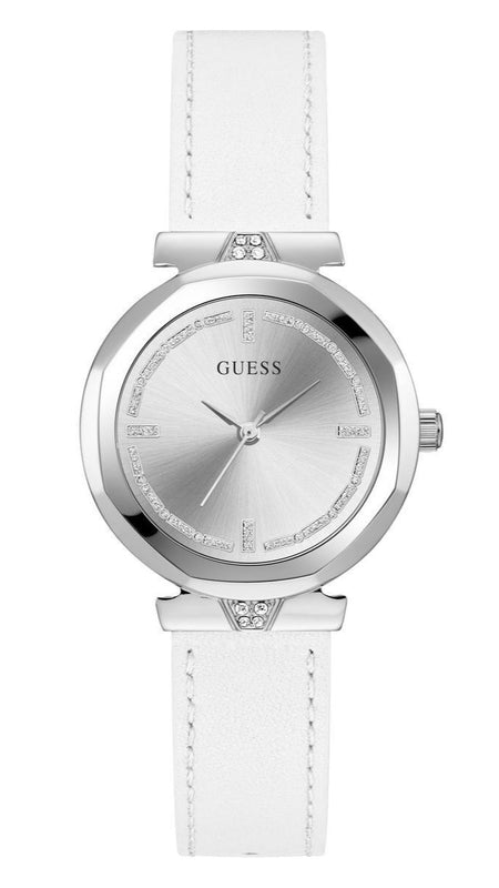 Guess Rumour Silver Dial White Leather Strap Watch For Women - GW0689L1 Buy Now By Guess