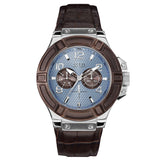Guess Rigor Analogue Quartz Blue Dial Brown Leather Strap Watch For Men - W0040G10 Buy Now By Guess