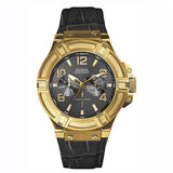 Guess Rigor Analog Black Dial Black Leather Strap Watch For Men - W0040G4 Buy Now By Guess