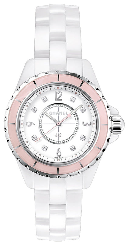 Chanel J12 Quartz Diamonds Ceramic White Dial White Steel Strap Watch for Women - J12 H4466 Buy Now By Chanel