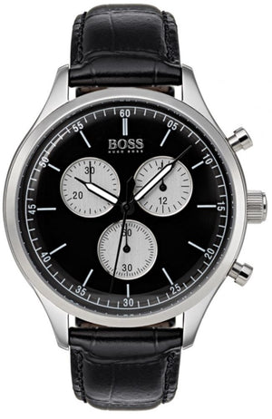 Hugo Boss Companion Black Dial Black Leather Strap Watch for Men - 1513543 Buy Now By Hugo Boss