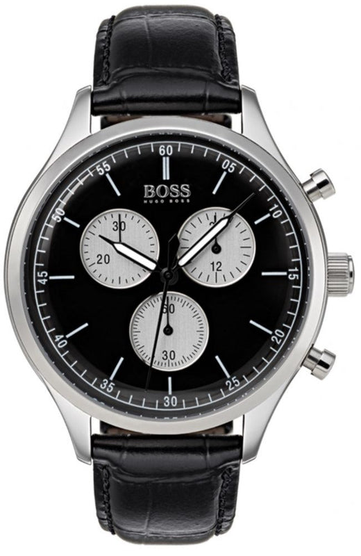 Hugo Boss Companion Black Dial Black Leather Strap Watch for Men - 1513543 Buy Now By Hugo Boss