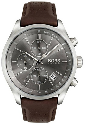 Hugo Boss Grand Prix Grey Dial Brown Leather Strap Watch for Men - 1513476 Buy Now By Hugo Boss