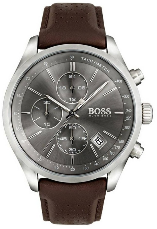 Hugo Boss Grand Prix Grey Dial Brown Leather Strap Watch for Men - 1513476 Buy Now By Hugo Boss