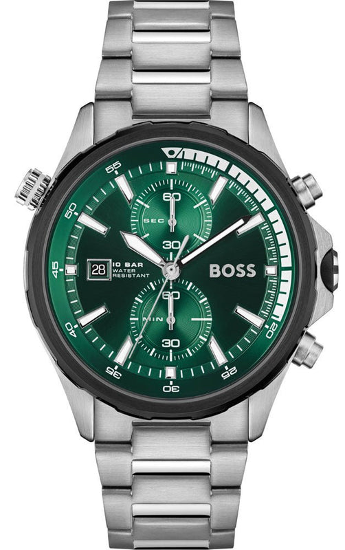 Hugo Boss Globetrotter Green Dial Silver Steel Strap Watch for Men - 1513930 Buy Now By Hugo Boss