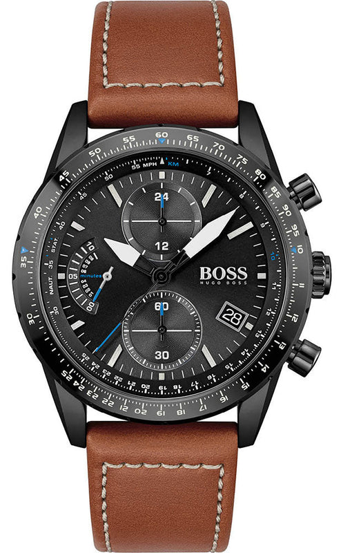 Hugo Boss Pilot Black Dial Brown Leather Strap Watch for Men - 1513851 Buy Now By Hugo Boss