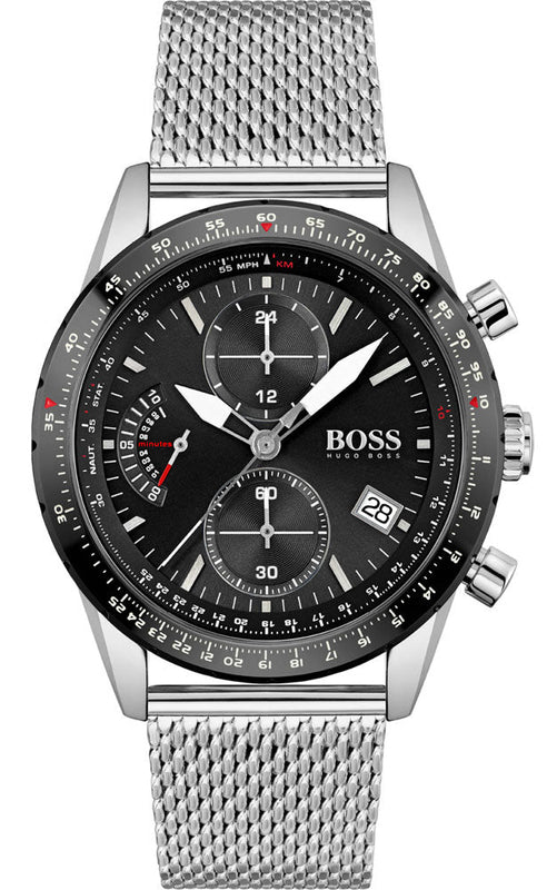 Hugo Boss Pilot Edition Black Dial Silver Mesh Bracelet Watch for Men - 1513886 Buy Now By Hugo Boss
