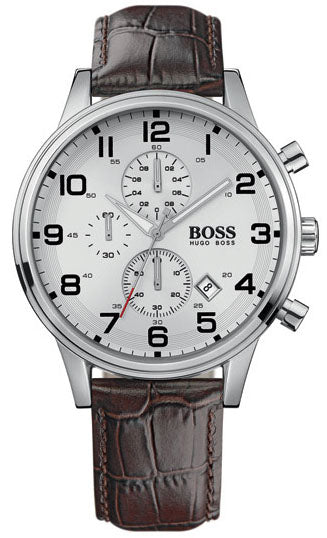 Hugo Boss Aeroliner Chronoraph White Dial Brown Leather Strap Watch For Men - HB1512447 Buy Now By Hugo Boss