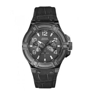 Guess Rigor Analog Black Dial Black Leather Strap Watch For Men - W0040G1 Buy Now By Guess