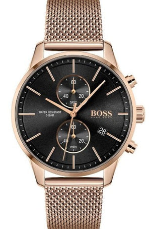 Hugo Boss Associate Black Dial Rose Gold Mesh Bracelet Watch for Men - 1513806 Buy Now By Hugo Boss