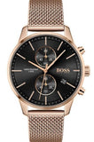 Hugo Boss Associate Black Dial Rose Gold Mesh Bracelet Watch for Men - 1513806 Buy Now By Hugo Boss