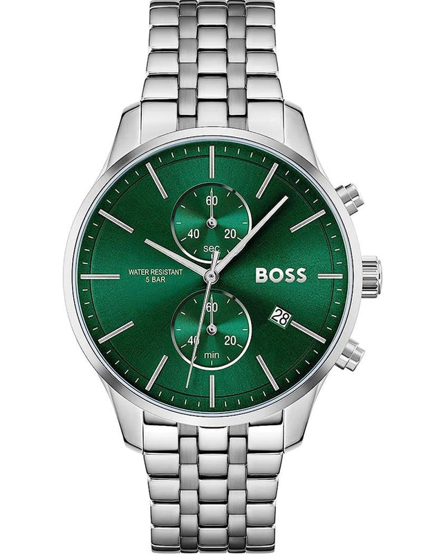 Hugo Boss Associate Green Dial Silver Steel Strap Watch for Men - 1513975 Buy Now By Hugo Boss