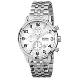 Hugo Boss Aeroliner Chronograph Quartz White Dial Silver Steel Strap Watch For Men - HB1512445 Buy Now By Hugo Boss