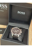 Hugo Boss Ikon Black Dial Black Leather Strap Watch for Men - 1513178