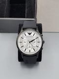 Emporio Armani Chronograph Quartz Silver Dial Black Rubber Strap Watch For Men - AR11048 Buy Now By Emporio Armani