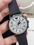 Emporio Armani Chronograph Quartz Silver Dial Black Rubber Strap Watch For Men - AR11048 Buy Now By Emporio Armani
