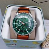 Fossil Dillinger Luggage Chronograph Green Dial Brown Leather Strap Watch for Men - FS5734 Buy Now By Fossil