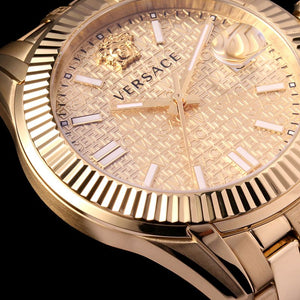 Versace Greca Time Quartz Gold Dial Gold Steel Strap Watch For Men - VE3K00522 Buy Now By Versace