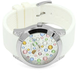 Guess Wanderlust Crystals Silver Dial White Rubber Strap Watch For Women - W1059L3 Buy Now By Guess