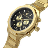 Maserati Stile 45mm Chronograph Black Dial Gold Steel Strap Watch For Men - R8873642001 Buy Now By Maserati