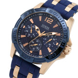 Guess Oasis Blue Dial Blue & Rose Gold Stainless Steel Strap Watch For Men - W0366G4 Buy Now By Guess
