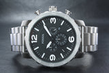 Fossil Nate Chronograph Black Dial Silver Steel Strap Watch for Men - JR1353 Buy Now By Fossil