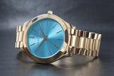 Michael Kors Slim Runway Blue Dial Gold Steel Strap Watch for Women - MK3265 Buy Now By Michael Kors