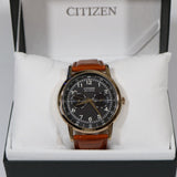 Citizen Eco Drive Multi Function Day & Date Black Dial Brown Leather Strap Watch For Men - AO9003-08E Buy Now By Citizen