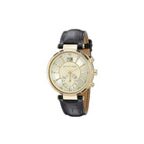 Michael Kors Sawyer Champagne Dial Black Leather Strap Watch for Women - MK2433 Buy Now By Michael Kors