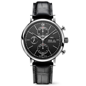IWC Portofino Chronograph Black Dial Black Leather Strap Watch for Men - IW391008 Buy Now By IWC
