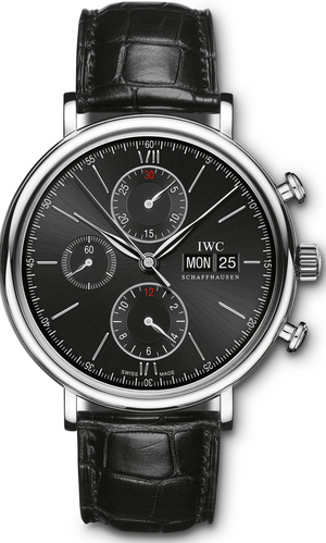 IWC Portofino Chronograph Black Dial Black Leather Strap Watch for Men - IW391008 Buy Now By IWC