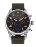 IWC Pilot's Watch Chronograph Black Dial Olive Green Calfskin Strap Watch for Men - IW377730 Buy Now By IWC