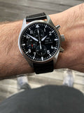 IWC Pilot's Watch Chronograph Black Dial Black Leather Strap Watch for Men - IW377709 Buy Now By IWC