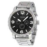 Fossil Nate Chronograph Black Dial Silver Steel Strap Watch for Men - JR1353 Buy Now By Fossil