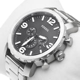 Fossil Nate Chronograph Black Dial Silver Steel Strap Watch for Men - JR1353 Buy Now By Fossil
